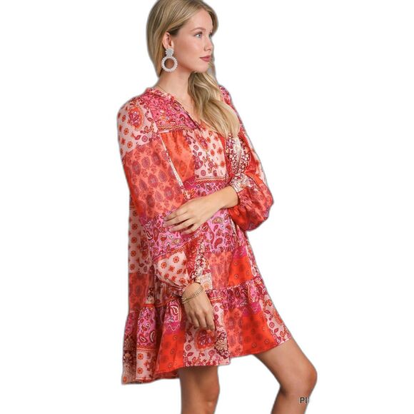 UMGEE NWT Boho Patchwork Dress Western Cowgirl Chic Festival Retro Gypsy Vibes - Picture 3 of 9